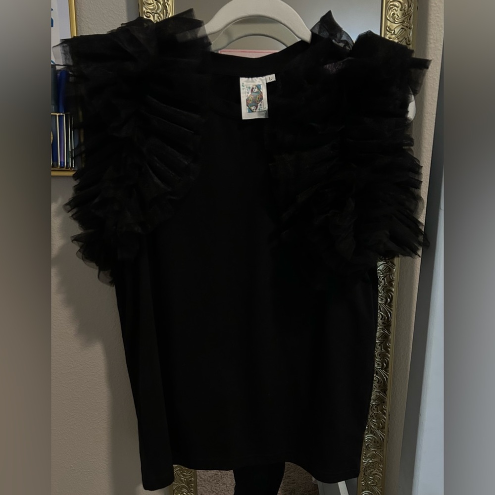 Queen of sparkles black tulle shirt